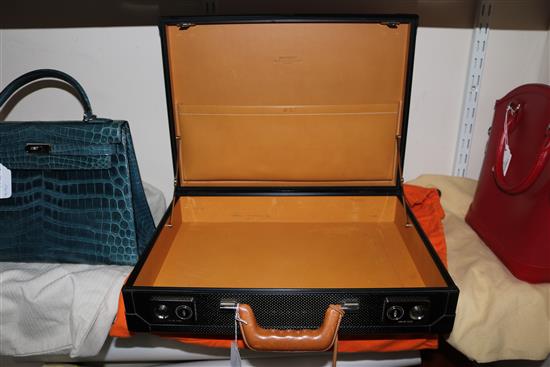 An Hermes of Paris tan leather and carbon fibre briefcase, 16.75in.